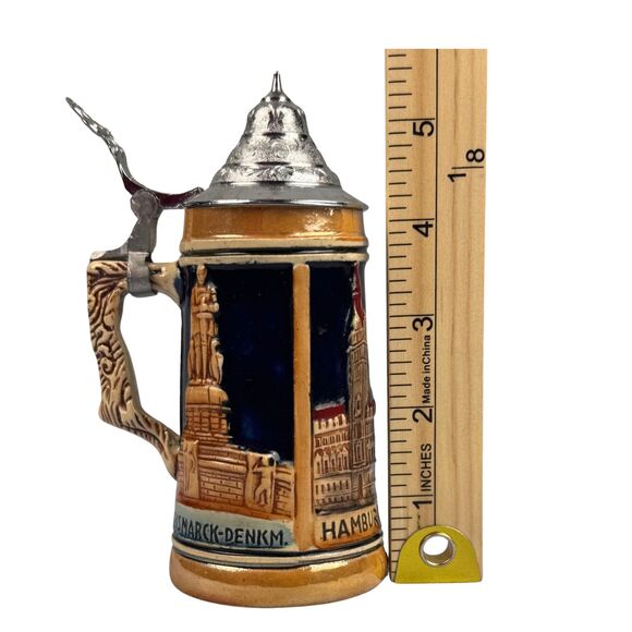 Miniature German Beer Stein JM Hafen Hamburg Rathaus Bismarck Denkm Collectibles - Picture 7 of 8